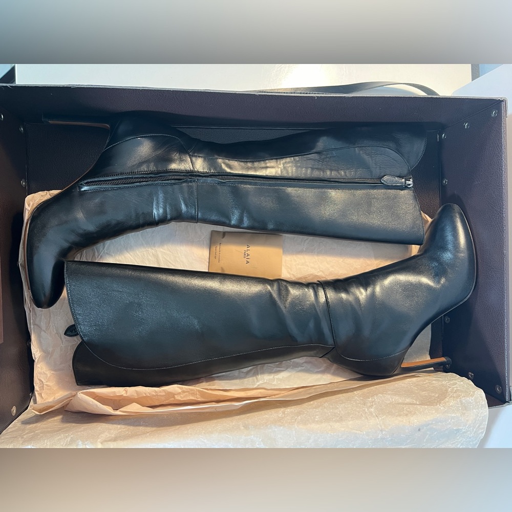 RARE ALAIA Black Leather Pointure Stiletto Boots